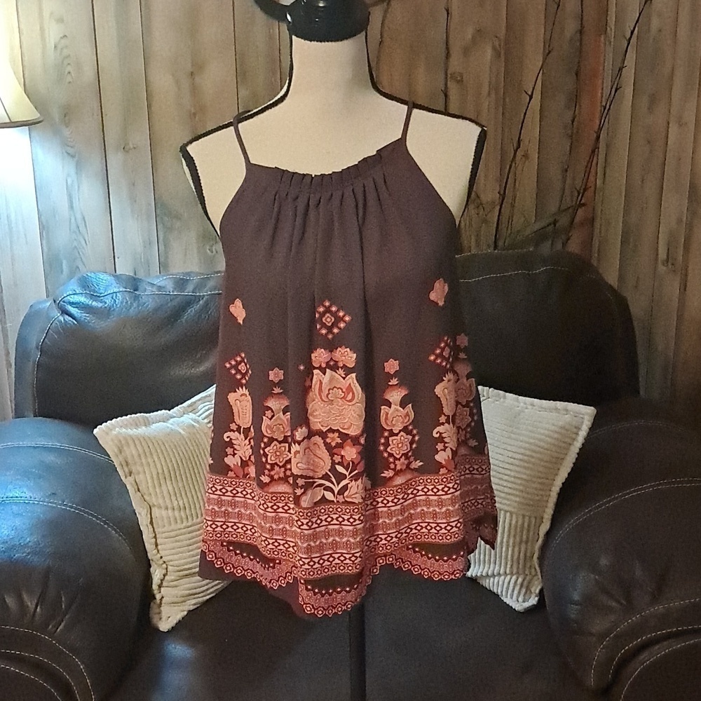 Soho Jeans Boho Purple/Red Floral Paisley Camisole Tank Top Size S